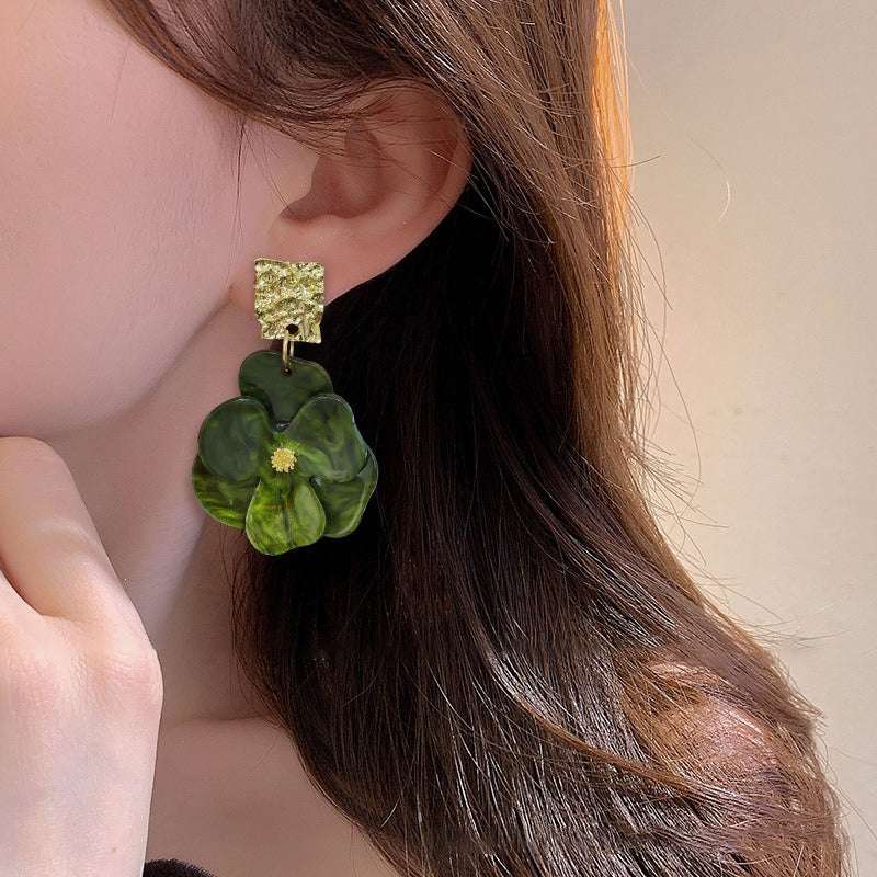 Green Flower Earrings