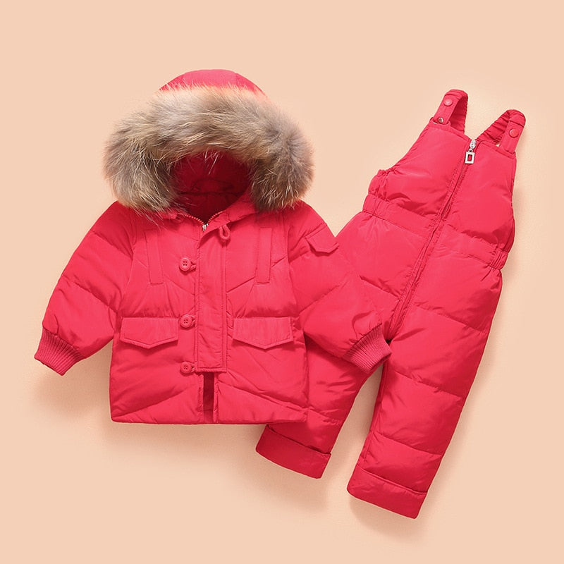 Snowsuits Children's Down Jacket with Big Fur Hooed  Set 2pcs