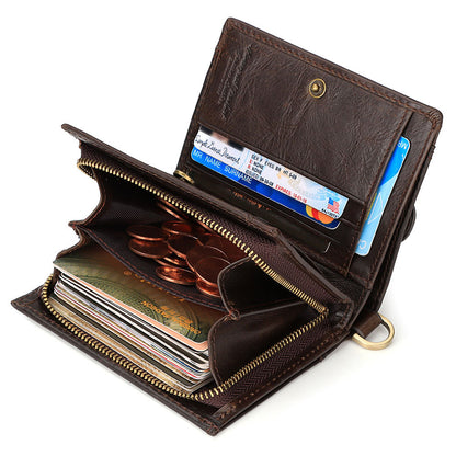 Anti-Magnetic Men's Wallet Leather Zipper Wallet  Multi-Card Coin Pocket