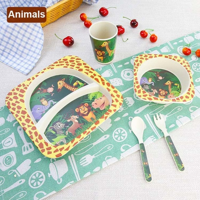 5pcs/set Children Baby Bamboo Fiber Tableware Baby Tableware