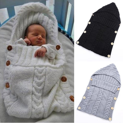 Baby Infant Swaddle Wrap Warm Wool Blends Crochet Knitted Hoodie Soft Swaddling Wrap Blanket Sleeping Bag