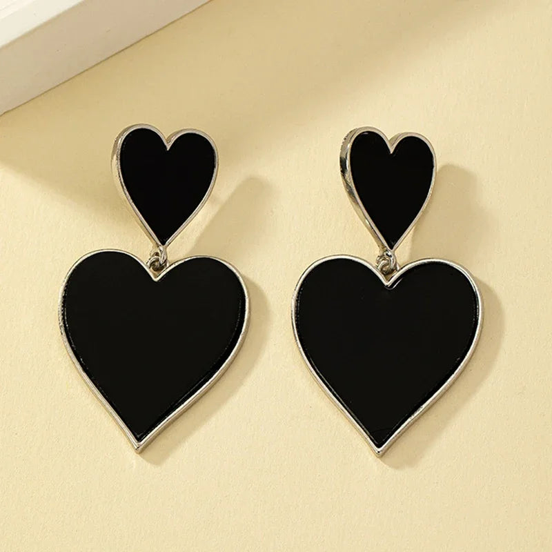 Black Resin  Heart  Earrings For Women