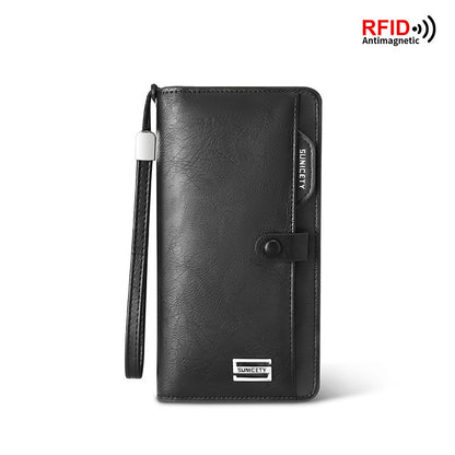 Anti Theft Brush Large Capacity Long Men's Business Wallet Zipper Multi-Functional Mobile Phone Bag