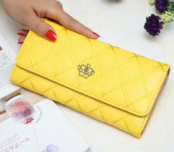 Women wallets metal crown PU leather flip up card holder purse