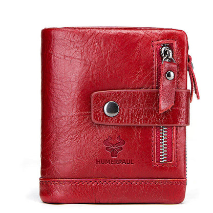 Leather Wallet Crazy Horse Leather Zipper Buckle