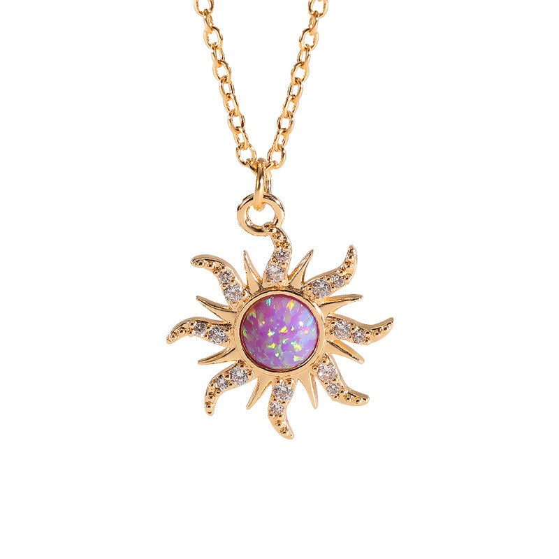 Sun Necklace Women's Set Zircon Rain Flower