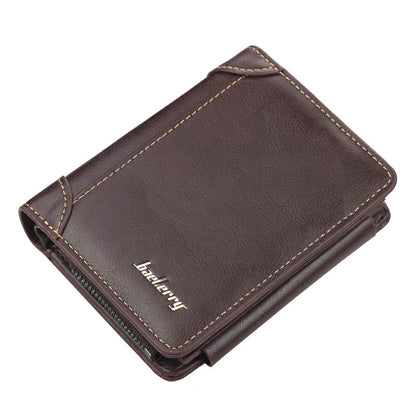 Wallet Men's Short Multi Card Position Three Fold Zipper