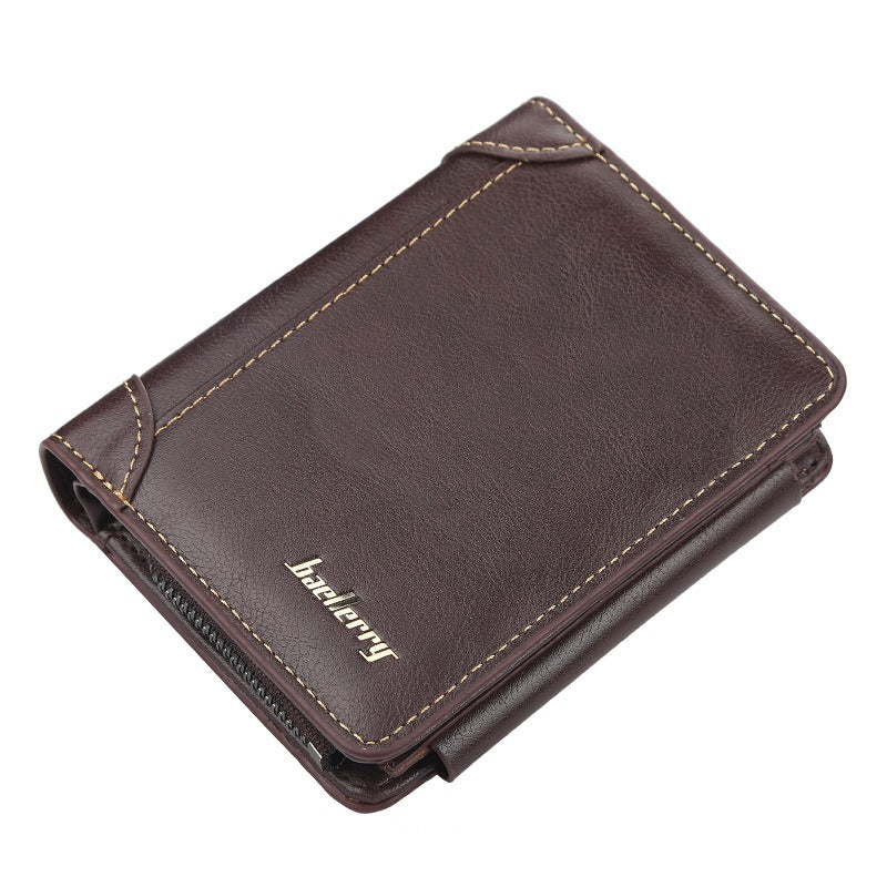 Wallet Men's Short Multi Card Position Three Fold Zipper