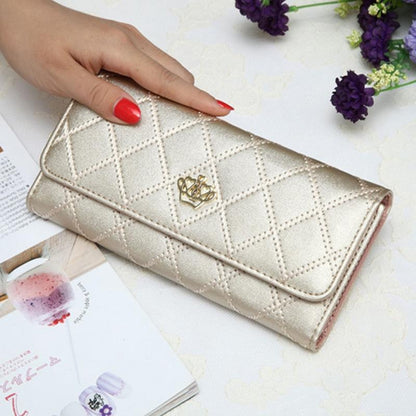 Women wallets metal crown PU leather flip up card holder purse