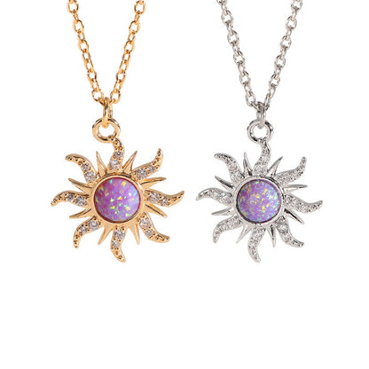 Sun Necklace Women's Set Zircon Rain Flower