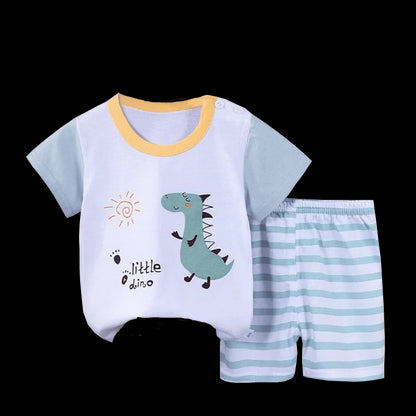 T-shirt+Shorts 2-Piece  Set Pajamas Boys Girls Cotton Casual Tracksuit