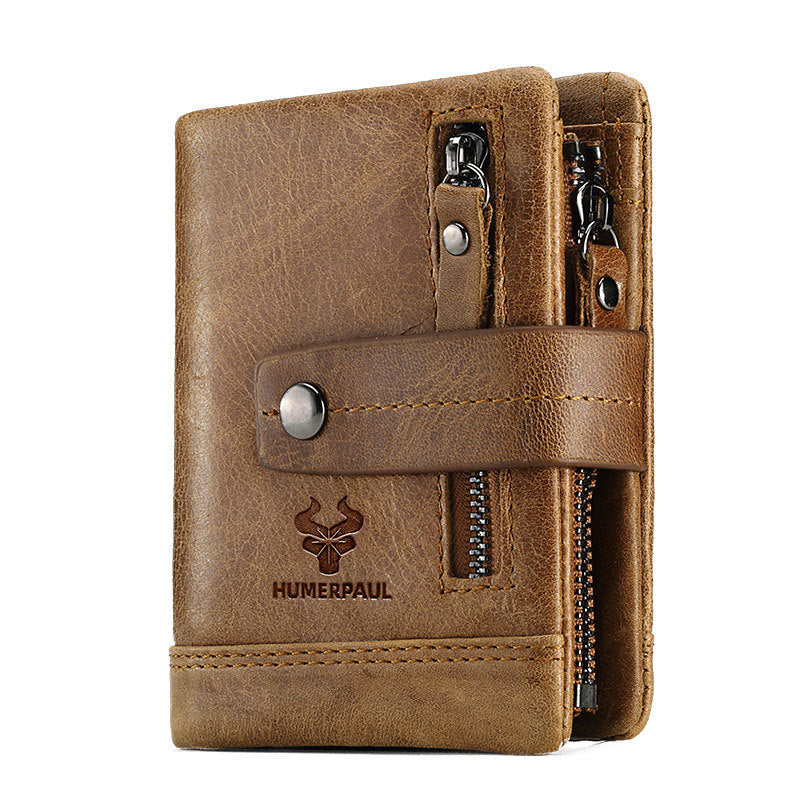 Leather Wallet Crazy Horse Leather Zipper Buckle