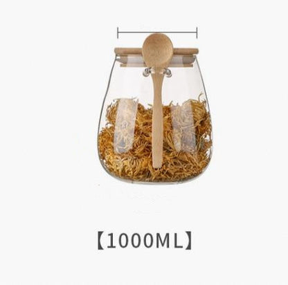 Kitchen Glass Jar Glass Spice .Storage Container With Spoon