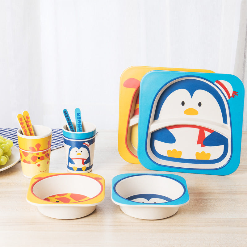 5pcs/set Children Baby Bamboo Fiber Tableware Baby Tableware