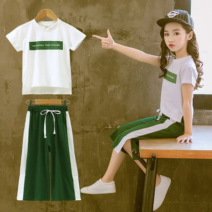 Girls Clothing Sets Summer Short Sleeve T-Shirt+Pants 2 Pcs