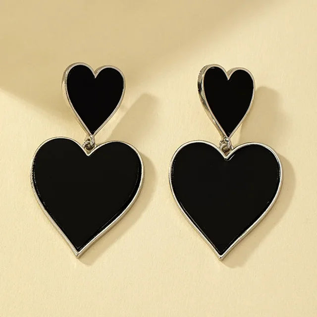 Black Resin  Heart  Earrings For Women