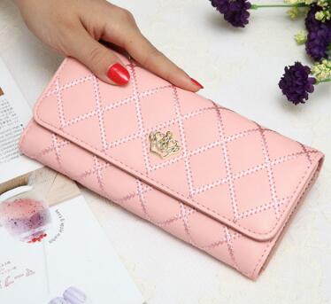 Women wallets metal crown PU leather flip up card holder purse