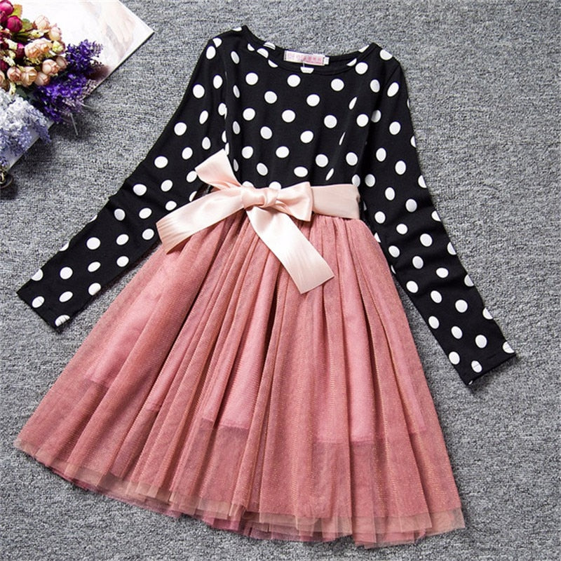 Dot Long Sleeve Dress For Girls