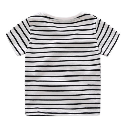 Infant Boys Summer Cartoon Striped T Shirt + Denim Shorts Clothes 2pcs Sets