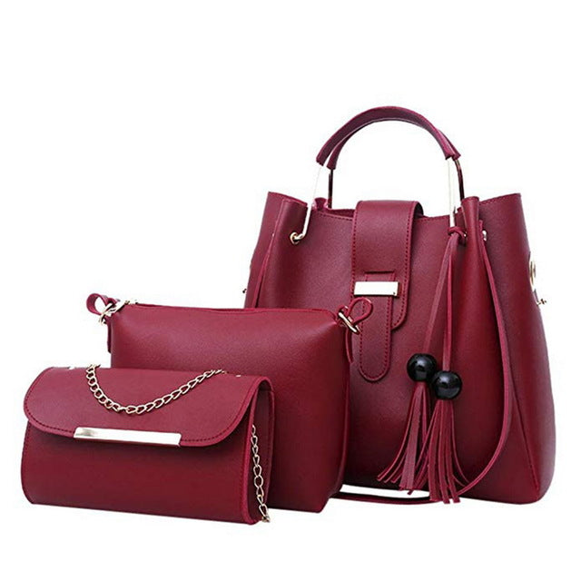 3Pcs/Sets Women Handbags Leather Shoulder Bags