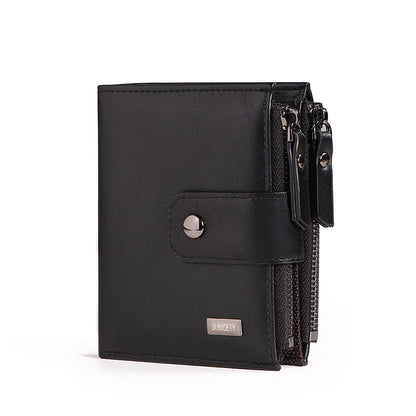 Anti-Theft Brush Business Leather Thin Short Men's Wallet Zipper Wallet Money Ticket Holder