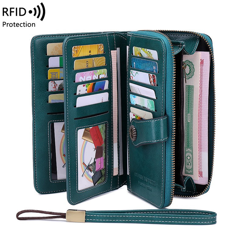 RFID Antimagnetic Wallet Long Zipper Women's Wallet Leather Wallet