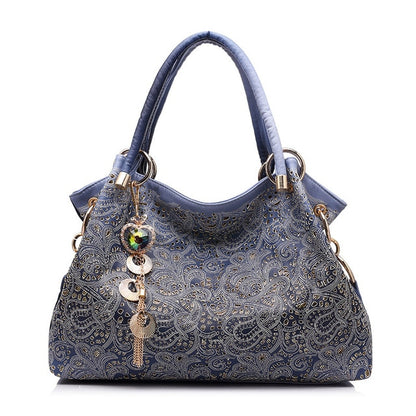 women bag  floral print shoulder bags ladies pu leather tote bag