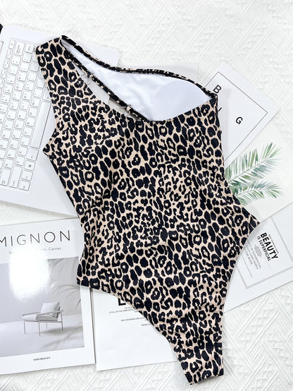 Bikini Leopard Print Cutout Strap One-Piece Swimsuit