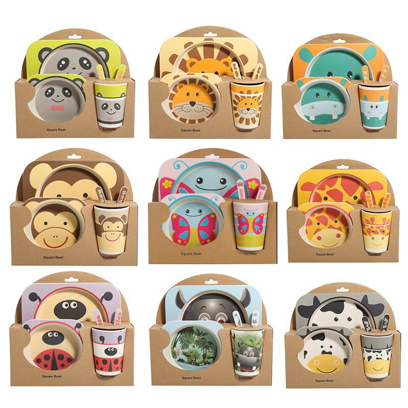 5pcs/set Children Baby Bamboo Fiber Tableware Baby Tableware