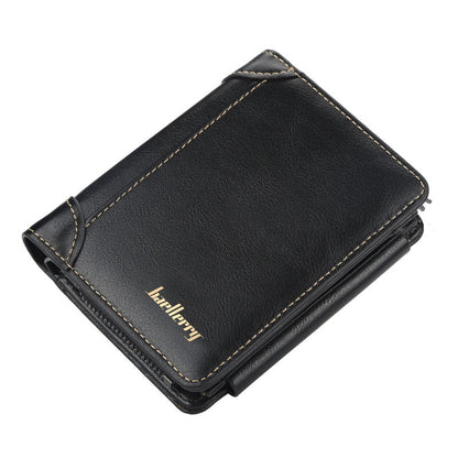 Wallet Men's Short Multi Card Position Three Fold Zipper