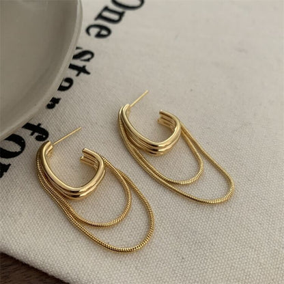 face shape earrings metal wind chain tassel earrings