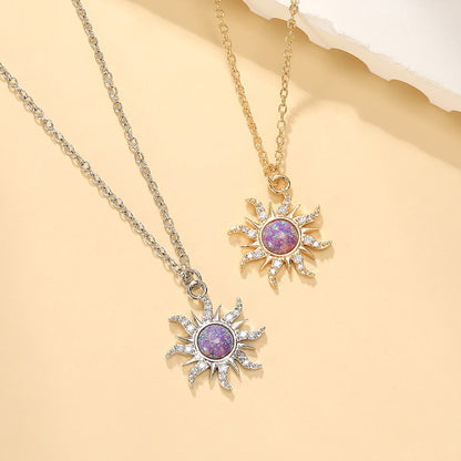 Sun Necklace Women's Set Zircon Rain Flower