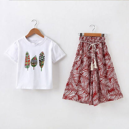 Girls Clothing Sets Summer Short Sleeve T-Shirt+Pants 2 Pcs