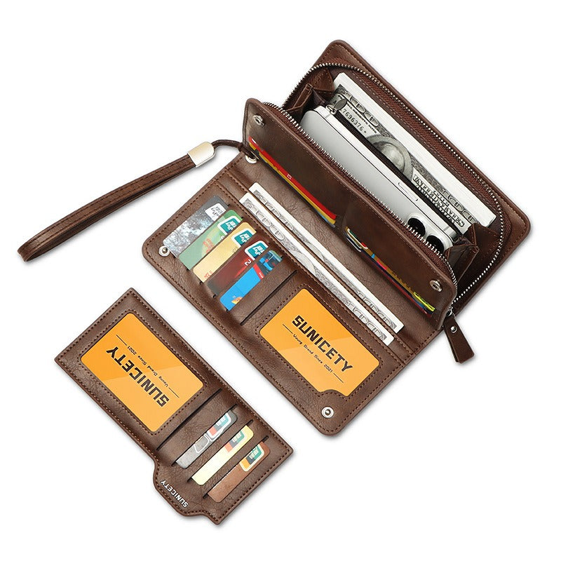 Anti Theft Brush Large Capacity Long Men's Business Wallet Zipper Multi-Functional Mobile Phone Bag