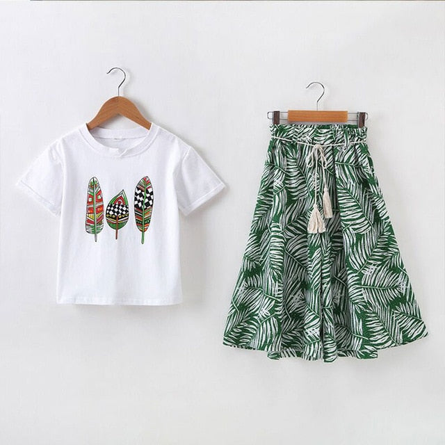 Girls Clothing Sets Summer Short Sleeve T-Shirt+Pants 2 Pcs