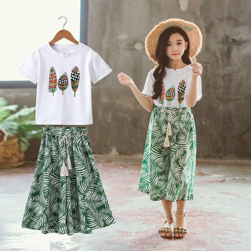 Girls Clothing Sets Summer Short Sleeve T-Shirt+Pants 2 Pcs