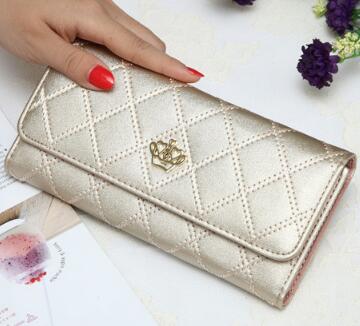 Women wallets metal crown PU leather flip up card holder purse