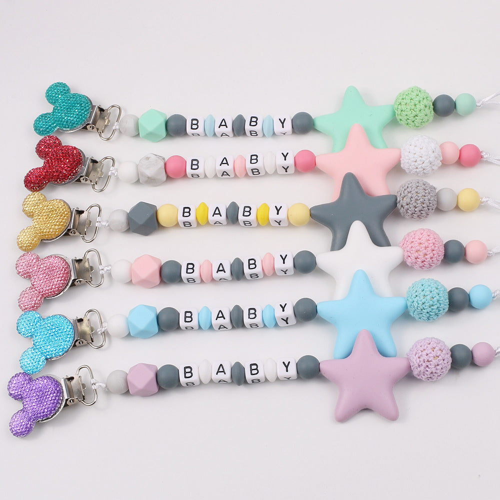 Five pointed star silicone pacifier silicone pacifier clip baby teether anti-drop chain anti-drop belt