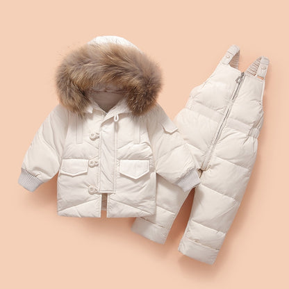 Snowsuits Children's Down Jacket with Big Fur Hooed  Set 2pcs