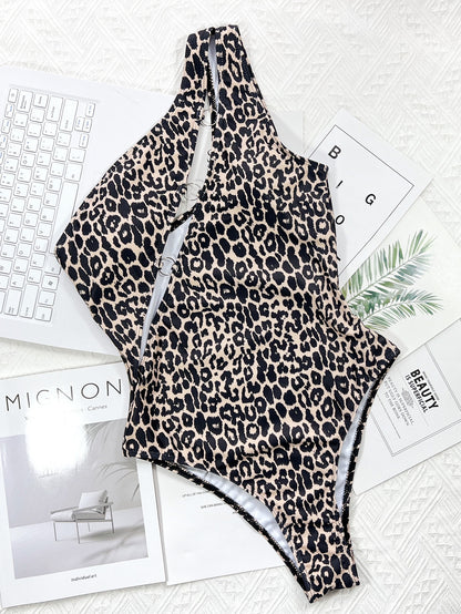 Bikini Leopard Print Cutout Strap One-Piece Swimsuit