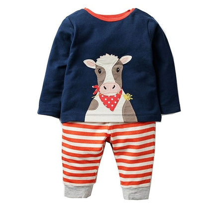 Boys Set with Animal Applique Sweatshirt+Pants Autumn Winter