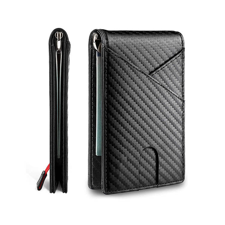 Men's Carbon Fiber Dollar Clip  Pull Leather Wallet