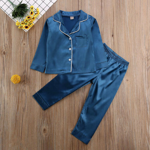 Childrens Kids Pyjamas Silk Satin Tops Pant Autumn Winter Long Sleeve