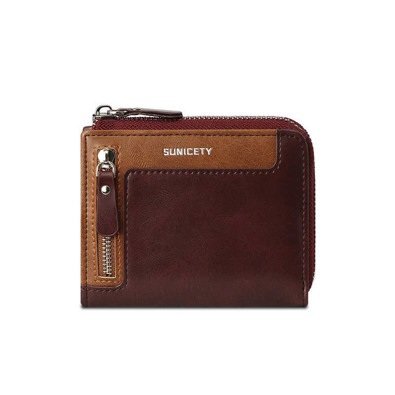 Wallet Men's Fashionable Leather Zipper  Multi Card Function ID Card Bag