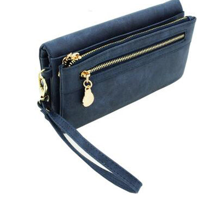 Women Wallets Long Dull Polish PU Leather Double Zipper