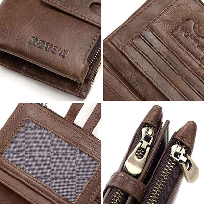 Leather Wallet KAVIS Fashion Short Men's Wallet Double Zipper