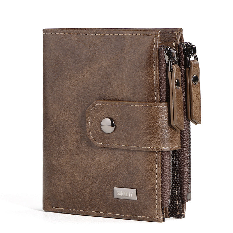 Anti-Theft Brush Business Leather Thin Short Men's Wallet Zipper Wallet Money Ticket Holder