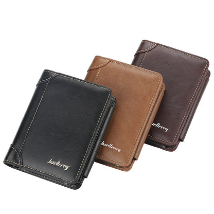 Wallet Men's Short Multi Card Position Three Fold Zipper