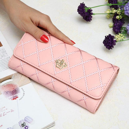 Women wallets metal crown PU leather flip up card holder purse