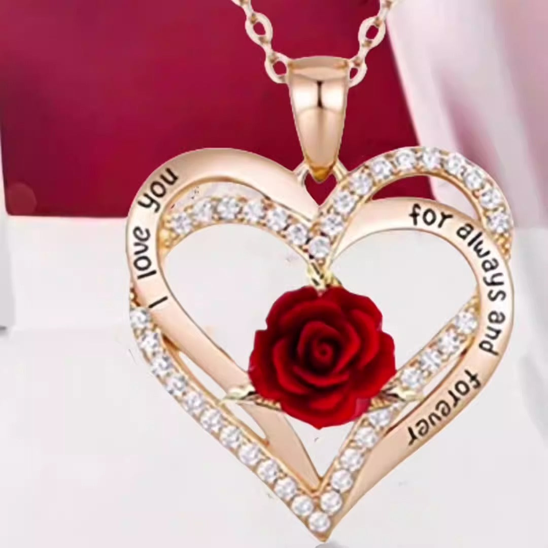 Double-layer heart-shaped pendant with roses